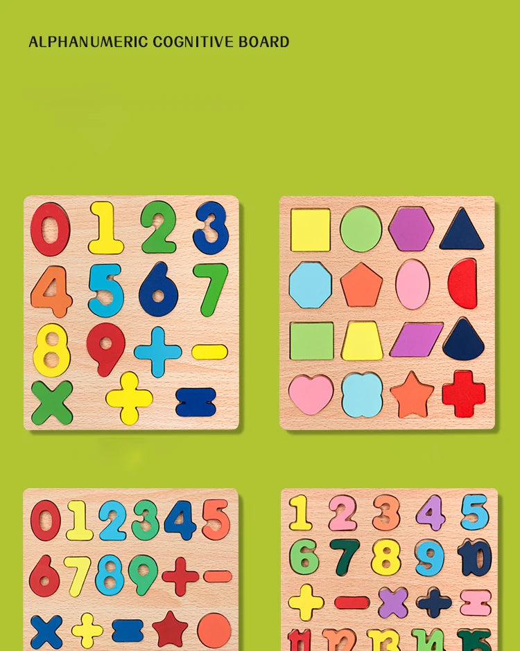 Kids Educational Geometric Shapes & Alphabet Wooden Puzzle