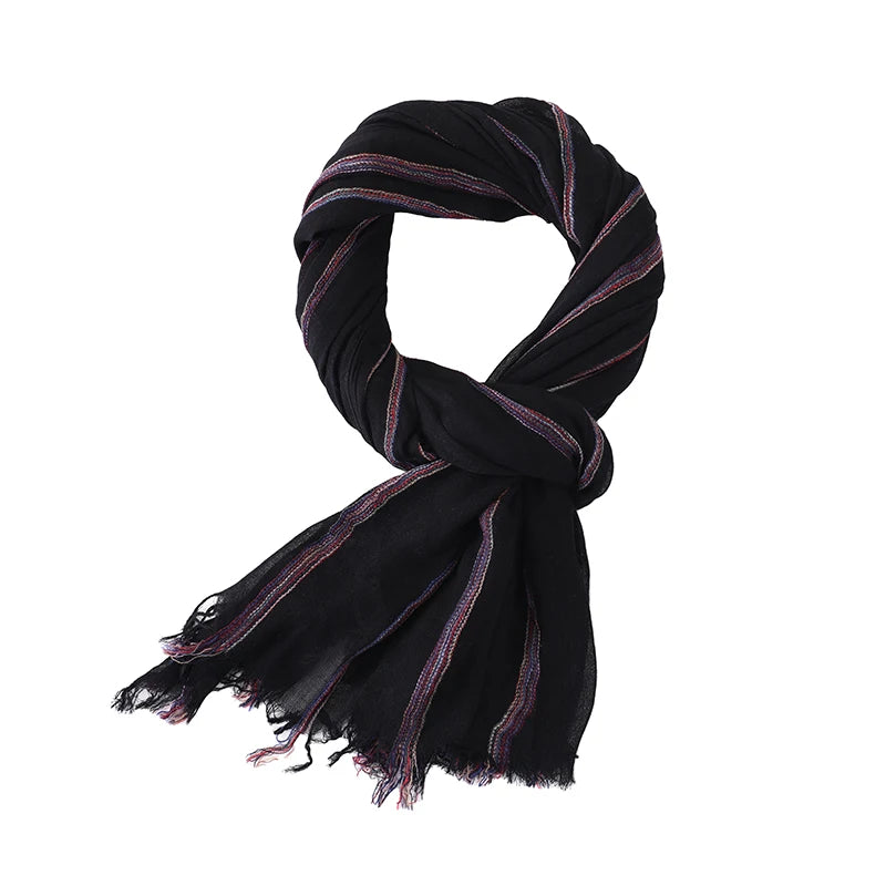 Cotton Linen Striped Men's Scarf | Warm Autumn Winter Accessories