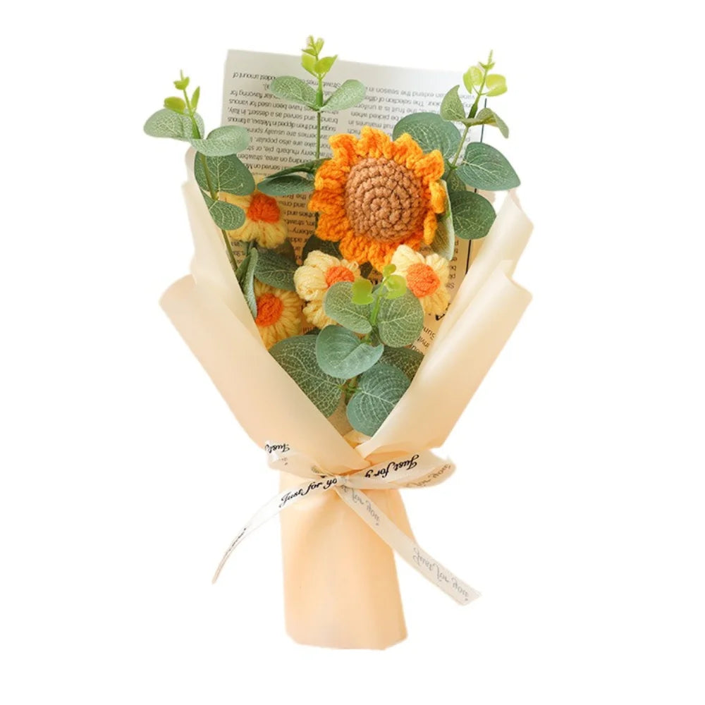 Ramo de flores de ganchillo hecho a mano | Girasol y margarita eternos de regalo