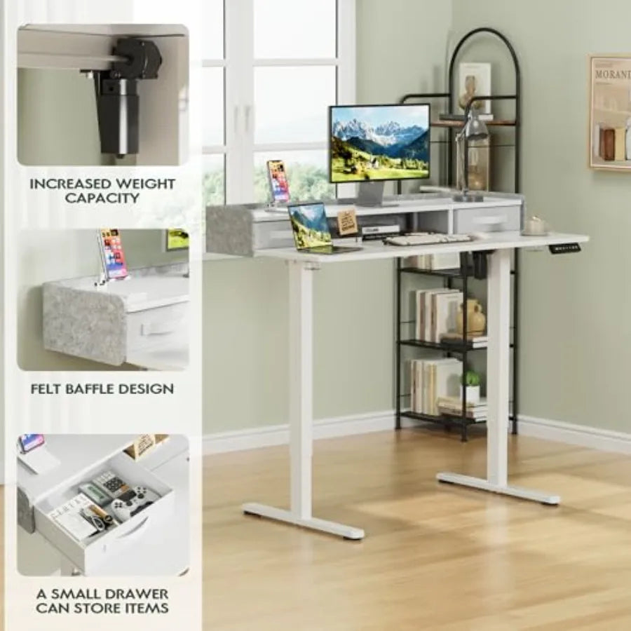 Adjustable Electric Standing Desk with Drawers and Storage Shelf