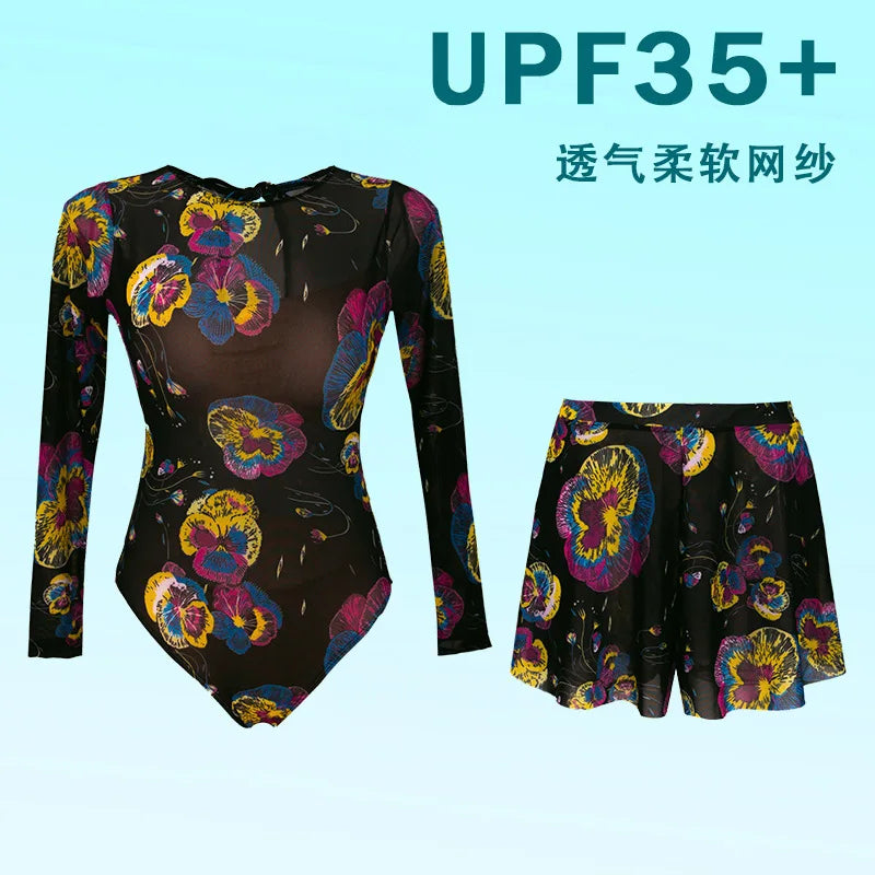 Women's Long Sleeved Sun Protection One Piece Swimsuit