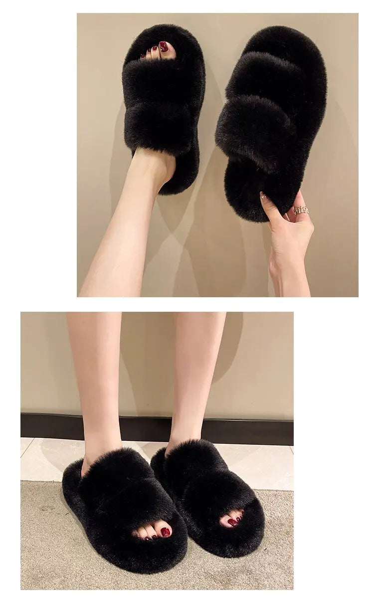 Cozy Plush Fluffy Platform Fur Slippers for Women | Anti-Slip Warmth