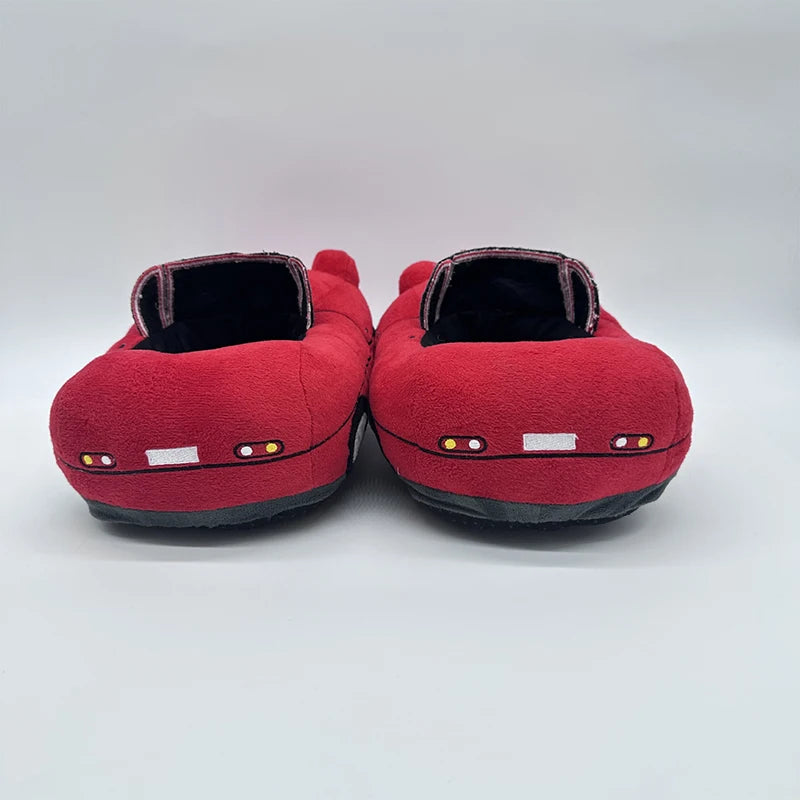 Fun Red Car Plush Slippers | Cozy Vehicle Shape House Shoes