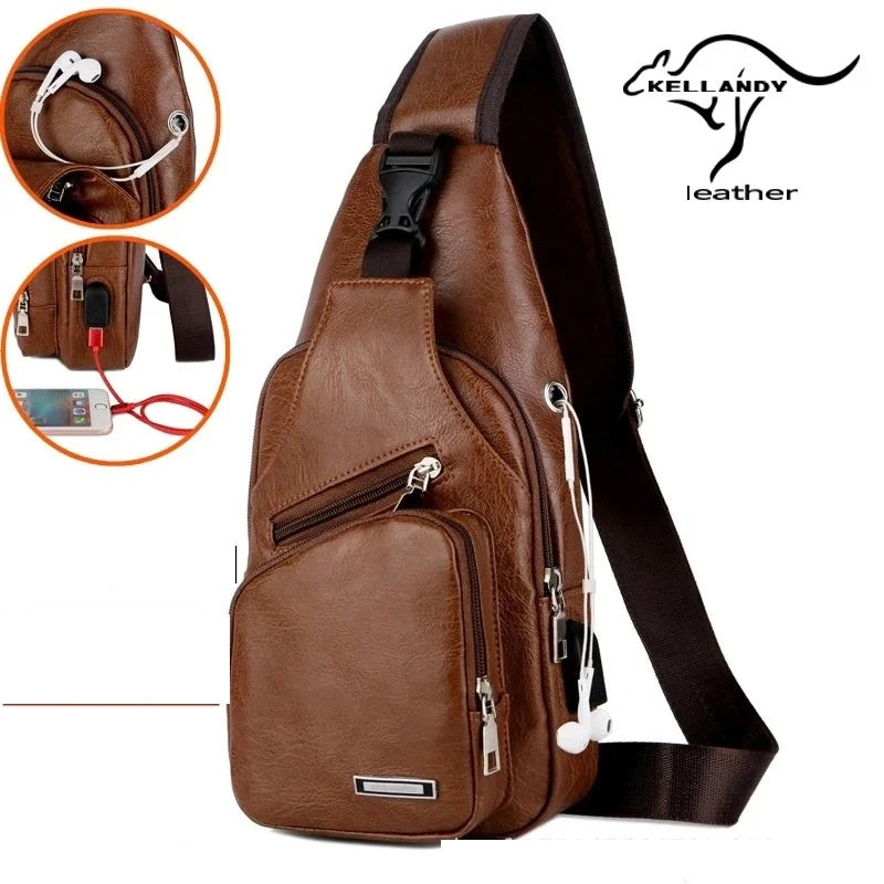 Men's Chest Bag with Headphone Hole | Versatile USB Shoulder Pack