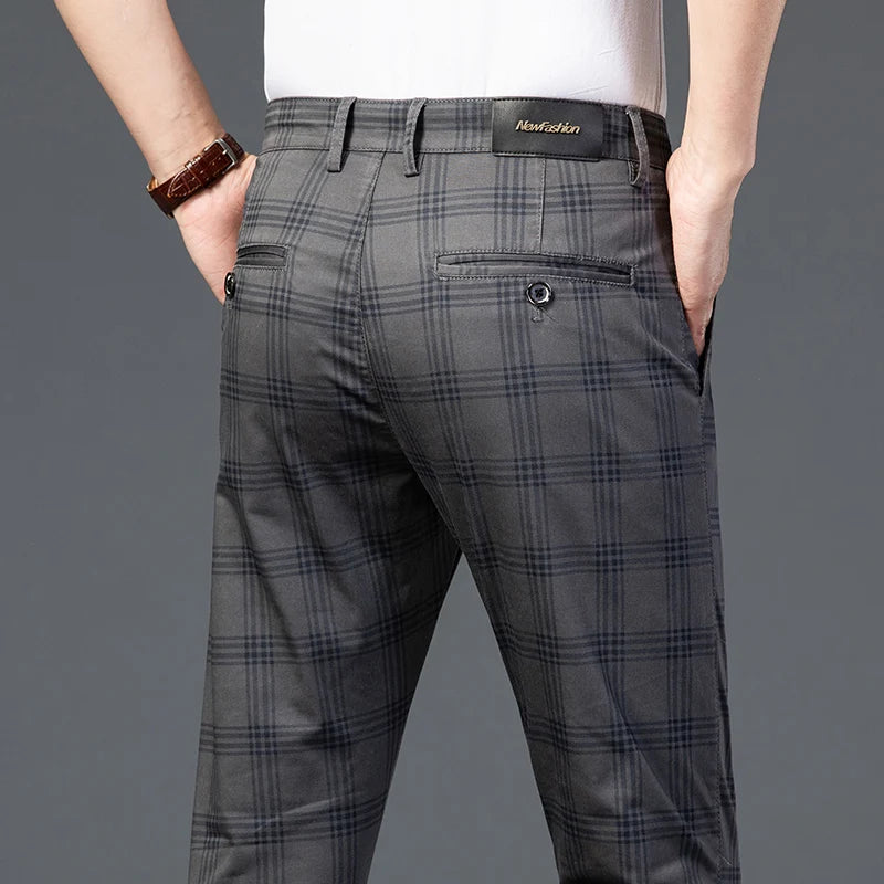 Men's Slim Cotton Plaid Pants | Casual Business Comfort Trousers