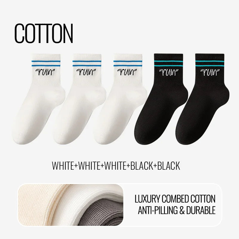 MiiOW Trendy Stripe Letter Sock Men Teen Athletic Sport Sock Moisture Wicking Anti Odor Warm Winter Crew Sock Long Staple Cotton