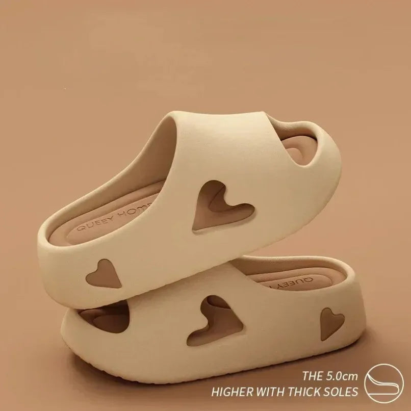 Women's Heart Platform Cloud Slippers | Soft Indoor & Outdoor Sandals