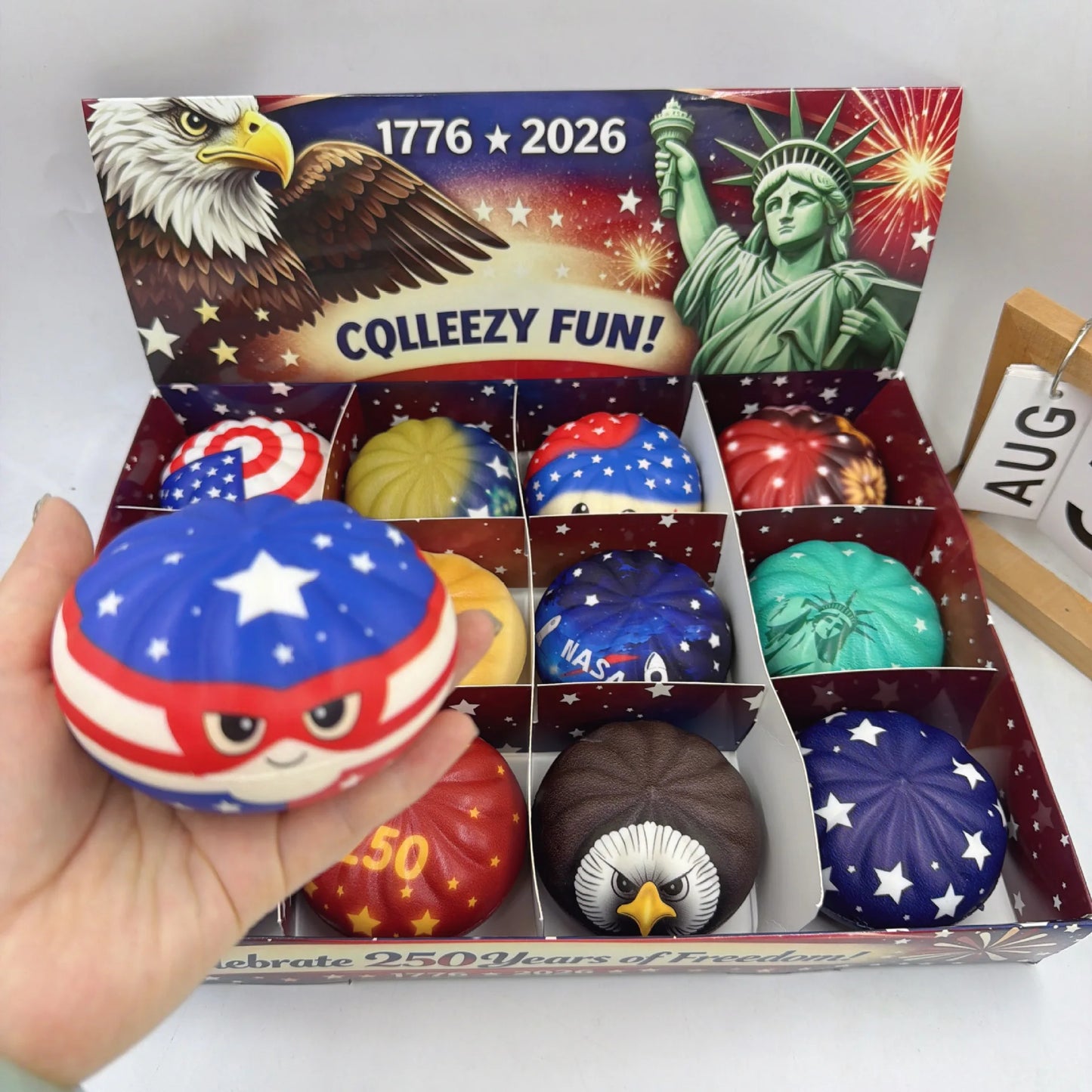 250th USA Anniversary Liberty Dumplings 12pc Gift Set 1776-2026 Eagle Statue Squishy Toy Independence Day Commemorative Gift