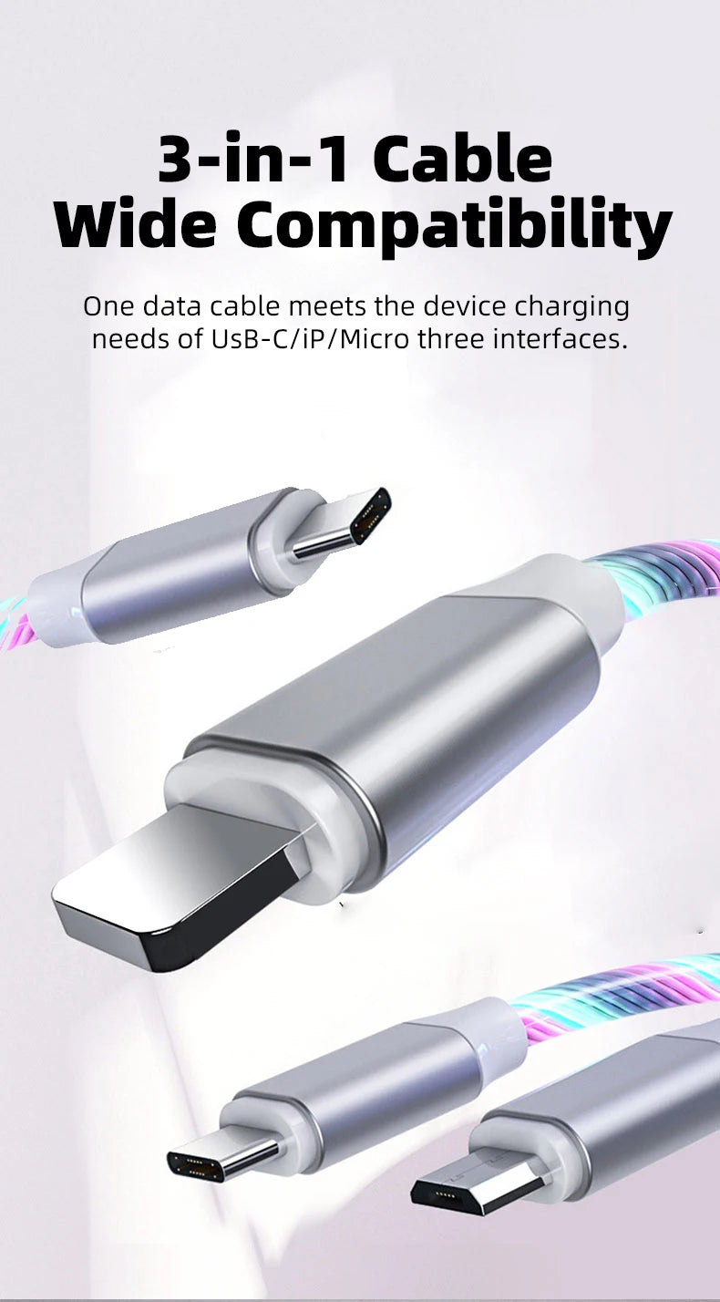 Glowing LED Light USB-C 3IN1 Fast Charging Cable | Universal Phone Charger