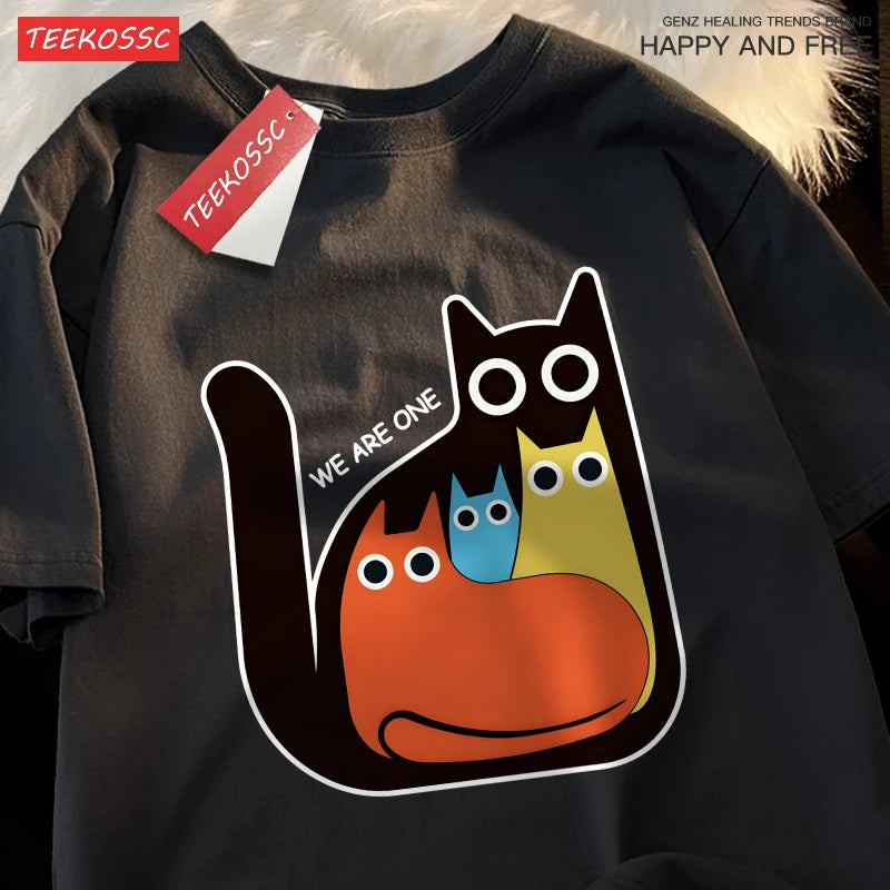 Casual Cartoon Cats Men's Retro T-Shirt | Trendy Summer Style