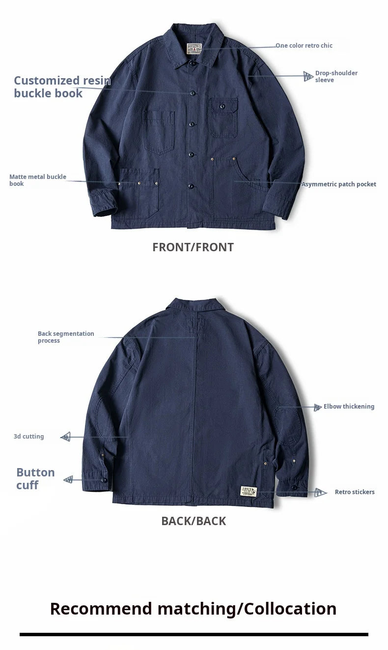 Men's Navy Heavyweight Multi-Pocket Vintage Jacket | Stylish & Durable