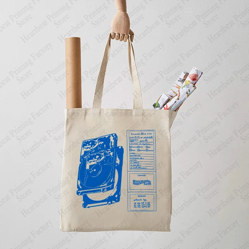 Retro Record Graphic Canvas Tote Bag | Reusable Shopper Bag