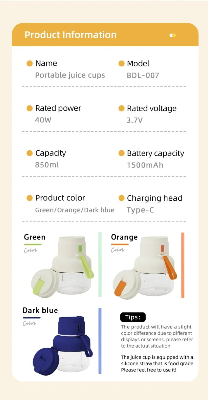 Portable Juicer Cup | USB Rechargeable Smoothie Blender for Home