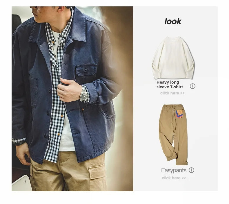 Men's Navy Heavyweight Multi-Pocket Vintage Jacket | Stylish & Durable