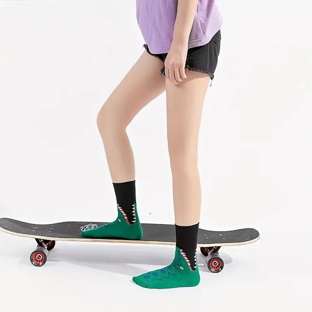 Medium Length Cartoon Shark Socks | Fun Retro Style for Everyone