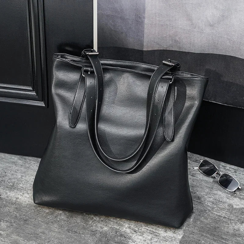 Soft Leather Tote Bag for Men | Large Capacity Business Casual