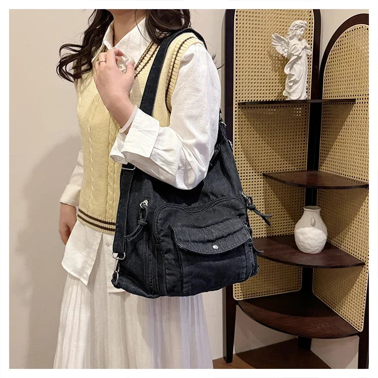 Trendy Solid Color Denim Shoulder Bag | Versatile Women's Crossbody