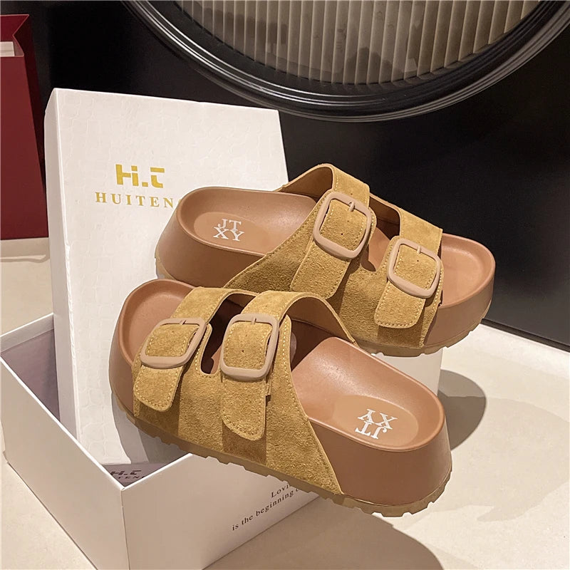 Comfortable Summer Women Slippers with Retro Buckle Design