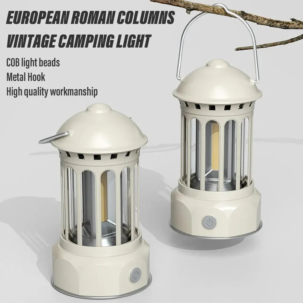 Linterna de camping de estilo romano vintage | Luz exterior recargable