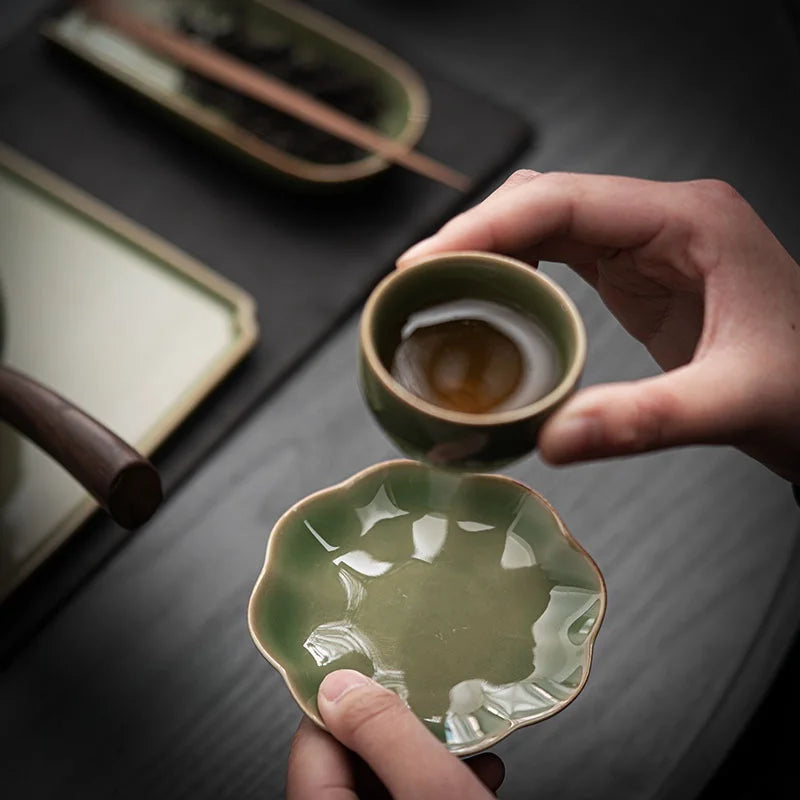 Japanese Ceramic Petal Coaster | Elegant Anti-Scald Teaware Accessory