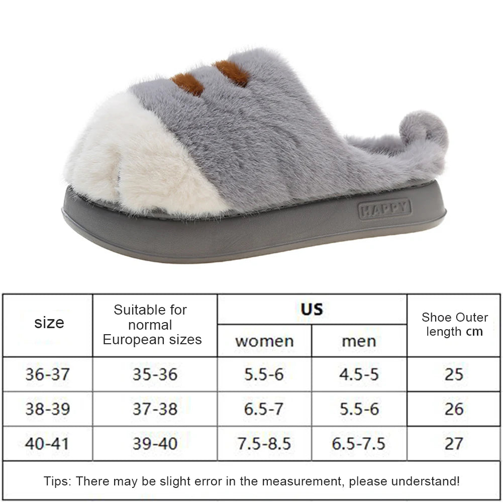 3D Cat Paw Plush Slippers | Cozy Warm Winter House Shoes