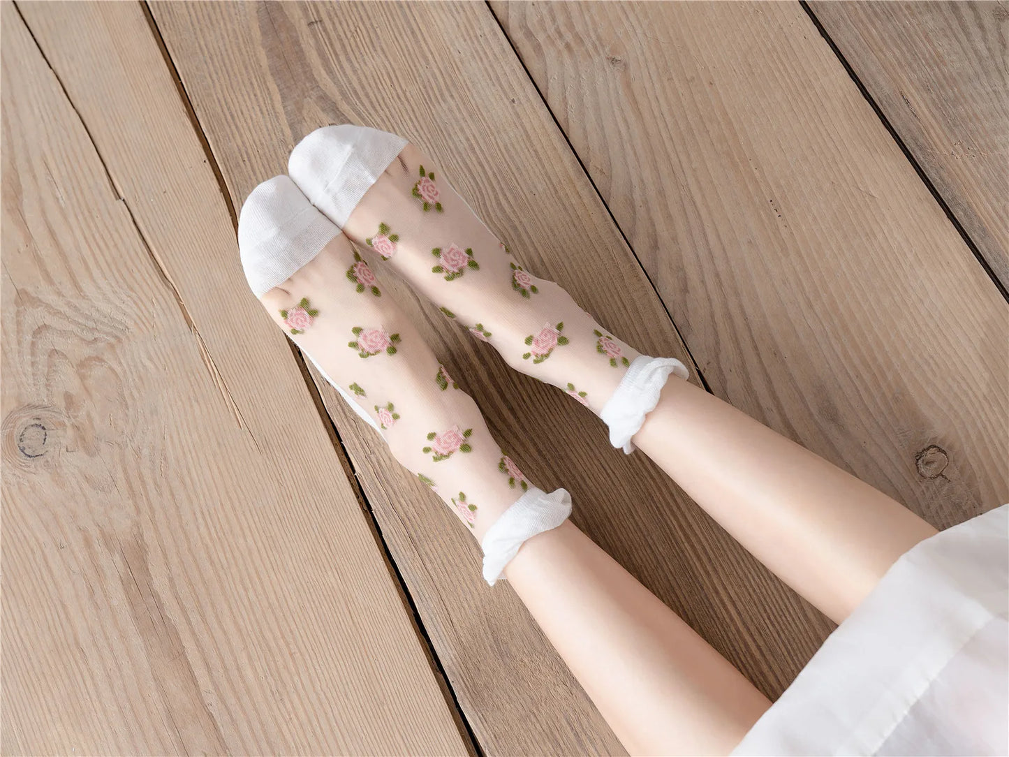 Women's Ultra-thin Lace Ruffle Socks | Vintage Rose Floral Style