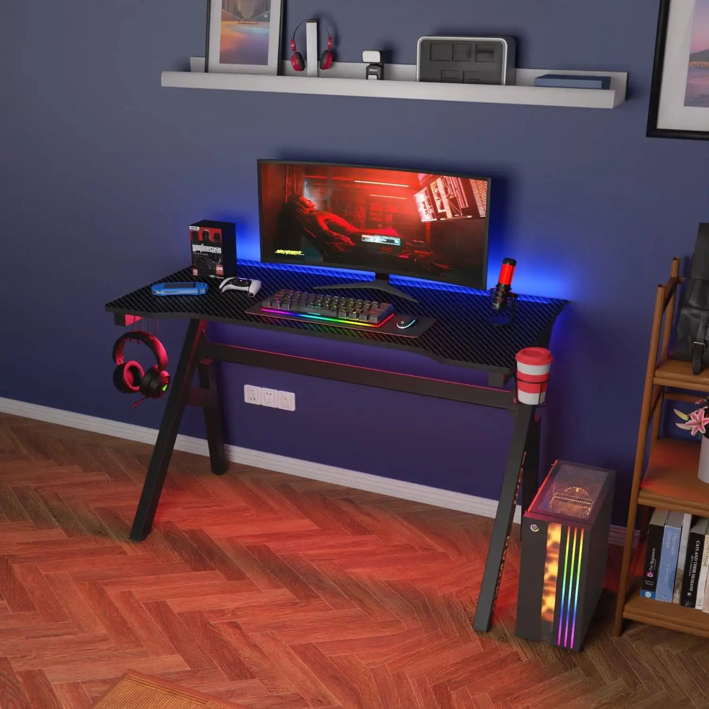 47-Inch Gaming Desk with Cup Holder & Adjustable Legs