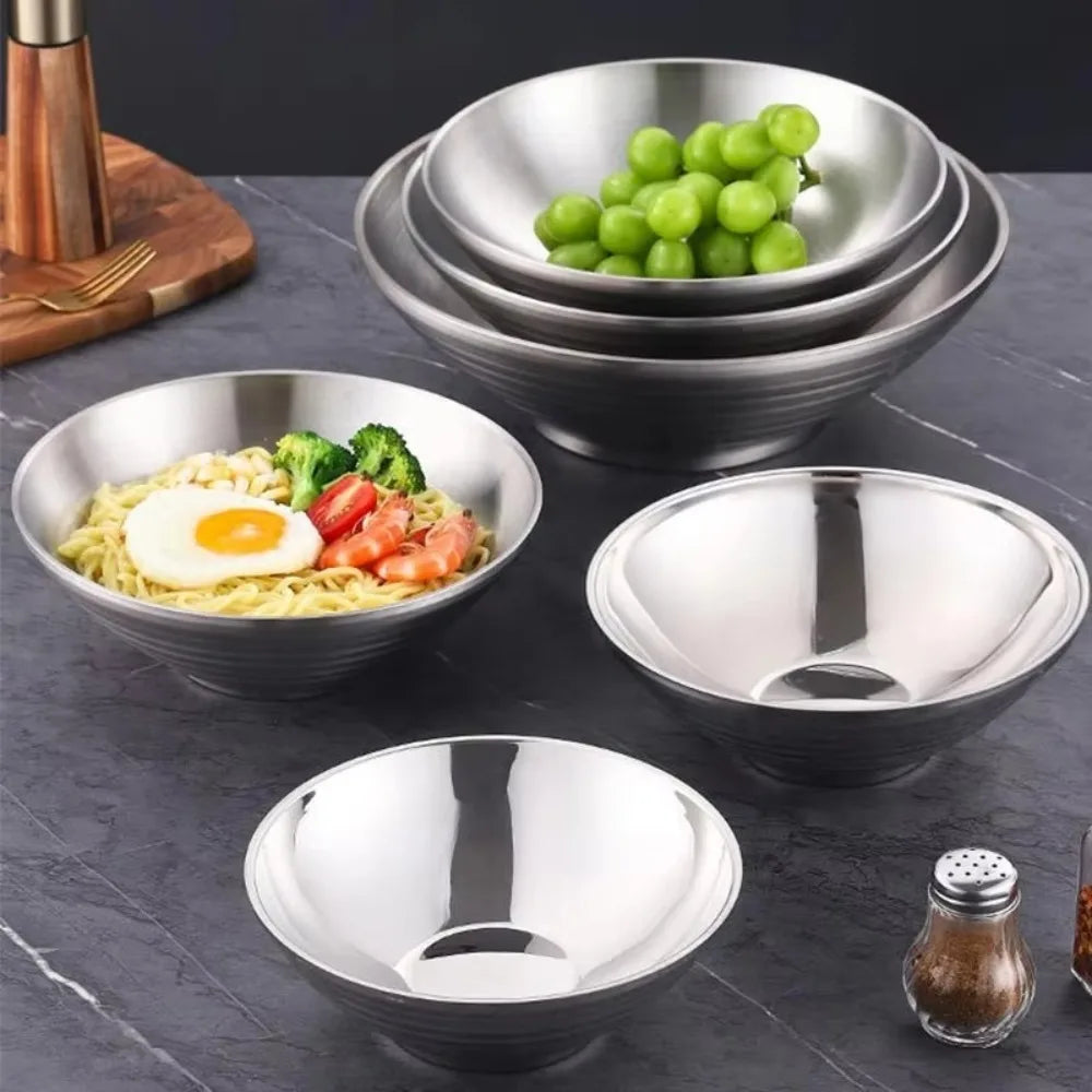 Large Double Layer Stainless Steel Ramen Bowl | Anti-Scald Design