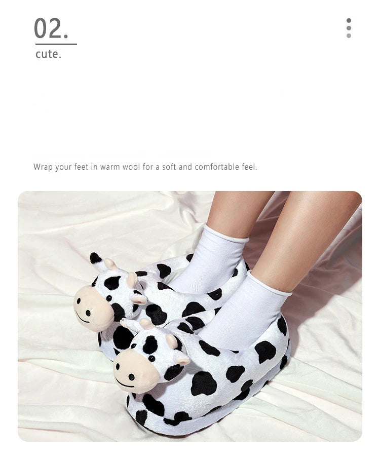 Cute Milk Cow Plush Slippers | Cozy Kawaii Indoor House Shoes