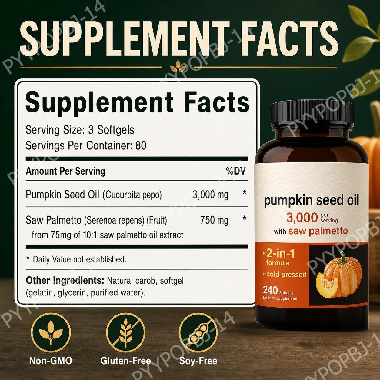 Cold Pressed Pumpkin Seed Oil Softgels | 240 Count Supplement