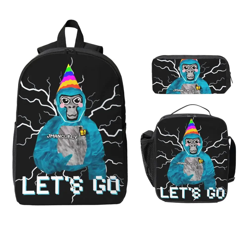 Stylish Black and White Gorilla Backpack Set for Teens | Versatile Bags