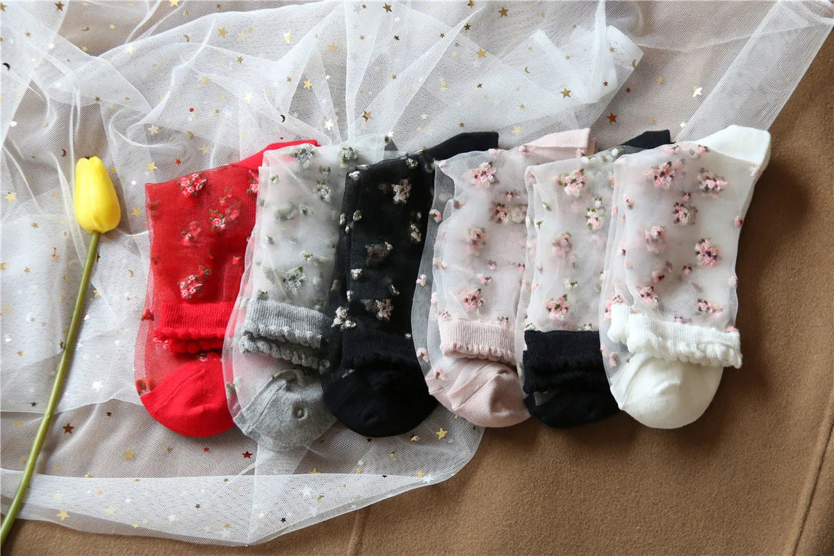 Women's Vintage Retro Flower Embroidery Long Socks | Summer Fashion