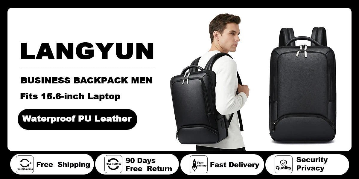 Mochila de piel sintética para hombre | Elegante bolsa para portátil de 15,6 pulgadas