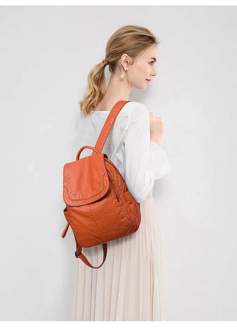 Stylish Women's White Washed Leather Backpack for Casual Travel