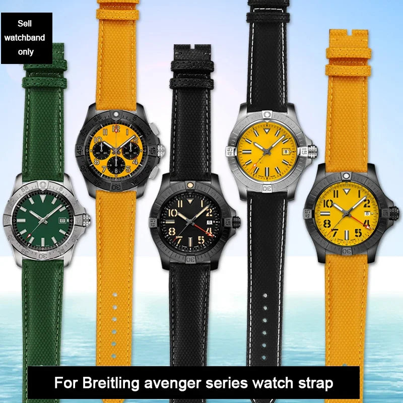 Versatile Yellow Nylon Leather Watch Strap | 22mm Men's Band