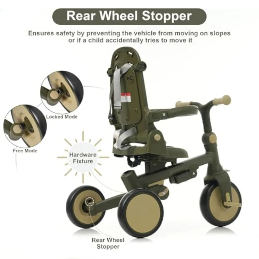7-in-1 Foldable Toddler Tricycle | Adjustable Handle, Removable Pedals