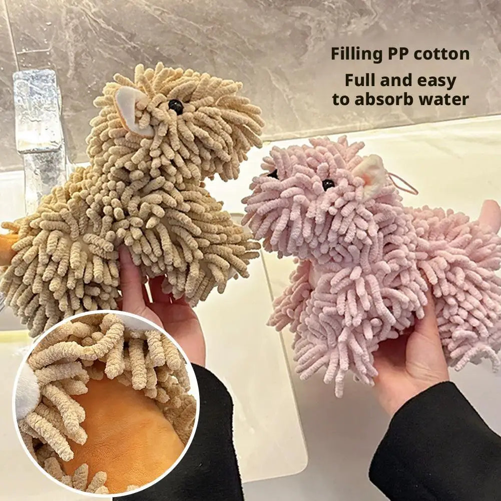 Cute Cartoon Puppy Hand Towel | Fluffy Chenille Kitchen & Bath Towel
