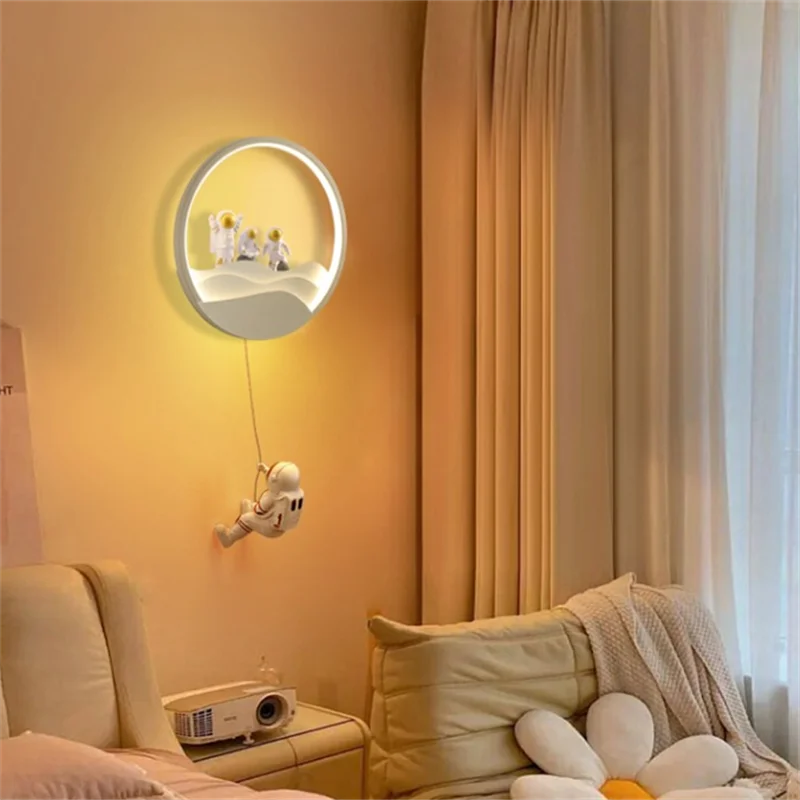 Creative LED Astronaut Moon Wall Lamp for Kids' Rooms