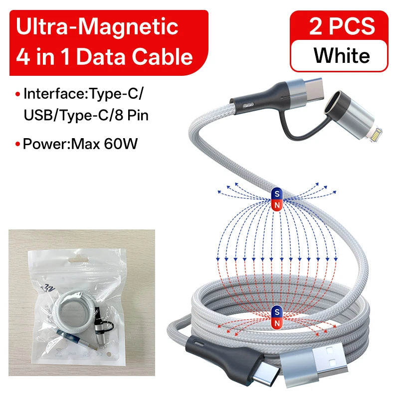 4 in 1 Magnetic Fast Charging Cable | Universal Compatibility & Durability