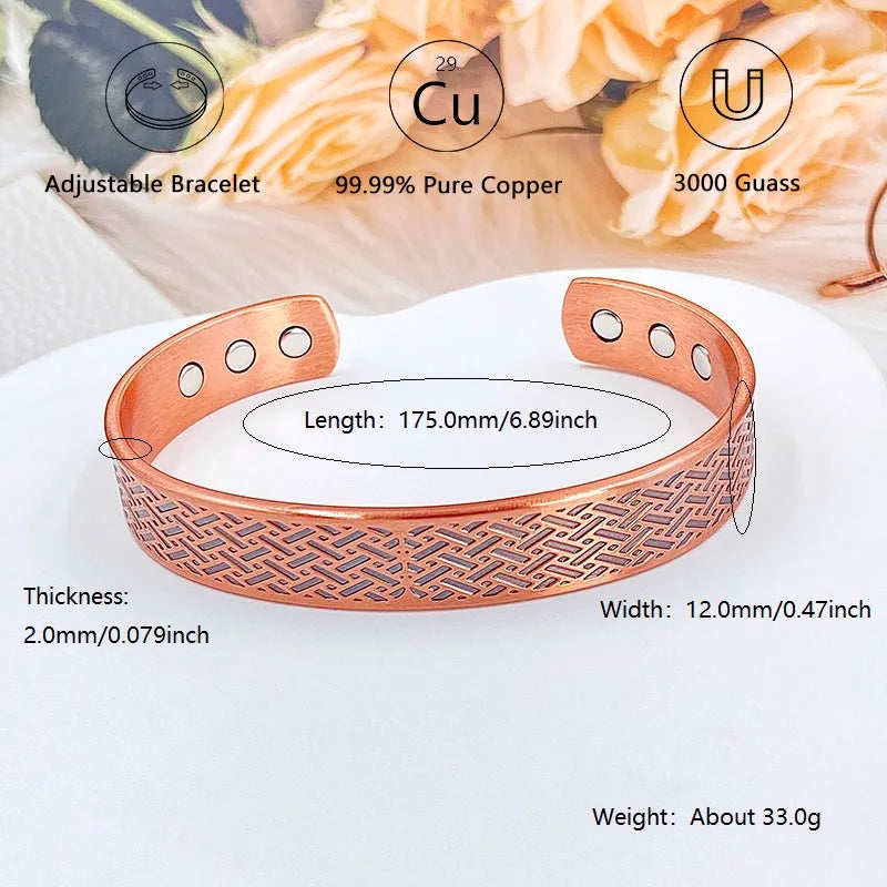 Vintage Pure Copper Magnetic Bracelet | Unisex Adjustable Cuff