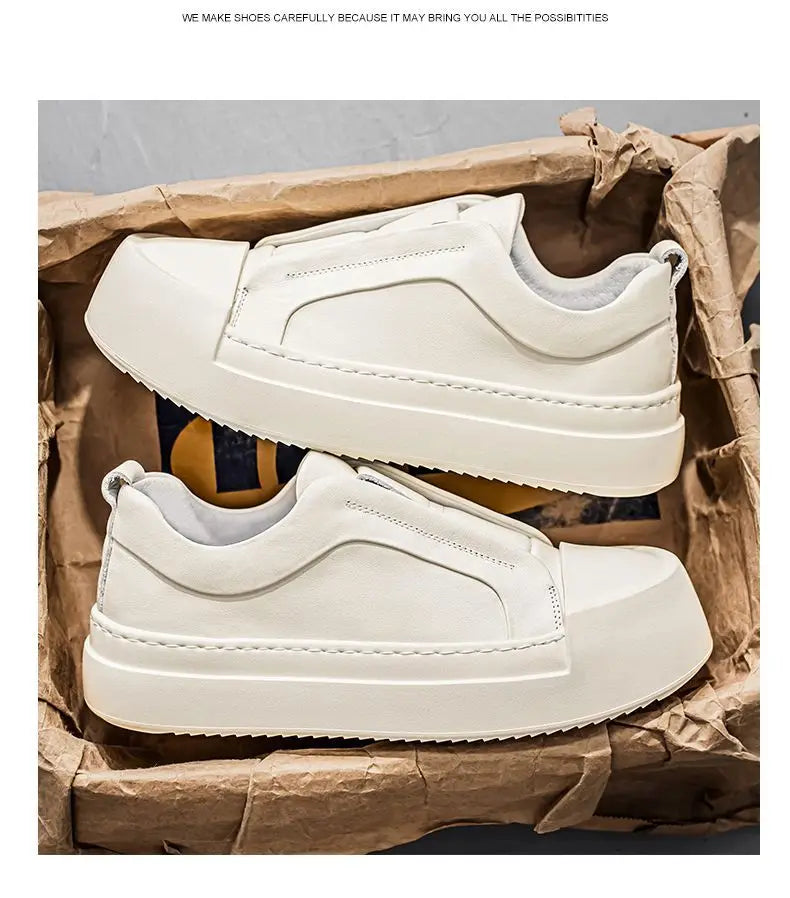 Men's Retro Brown PU Leather Platform Loafers | Lightweight Casual Sneakers