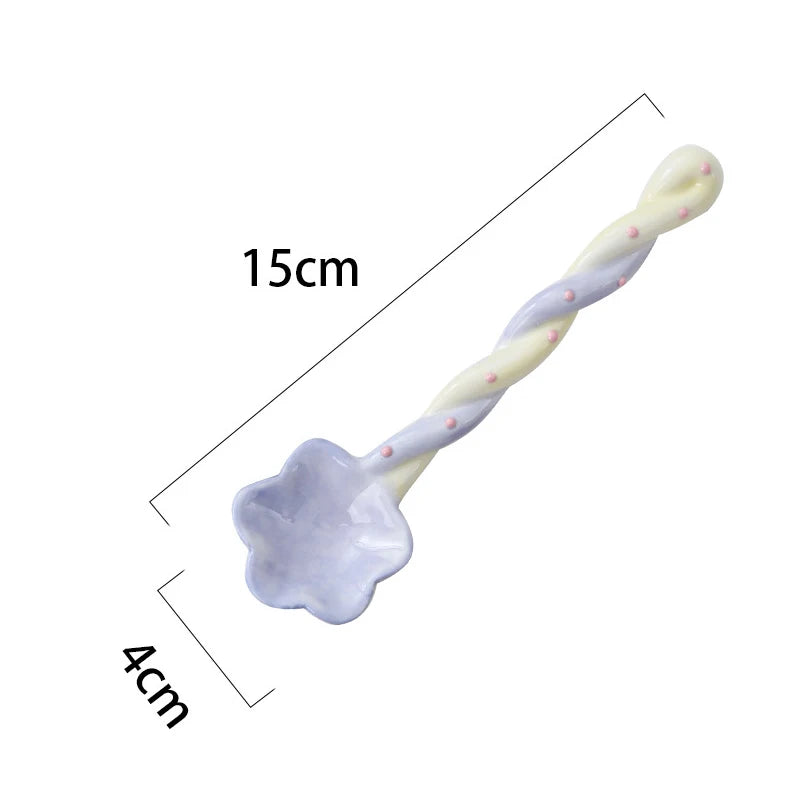 Cute Ceramic Long Handle Spoon for Dessert & Kitchen Use