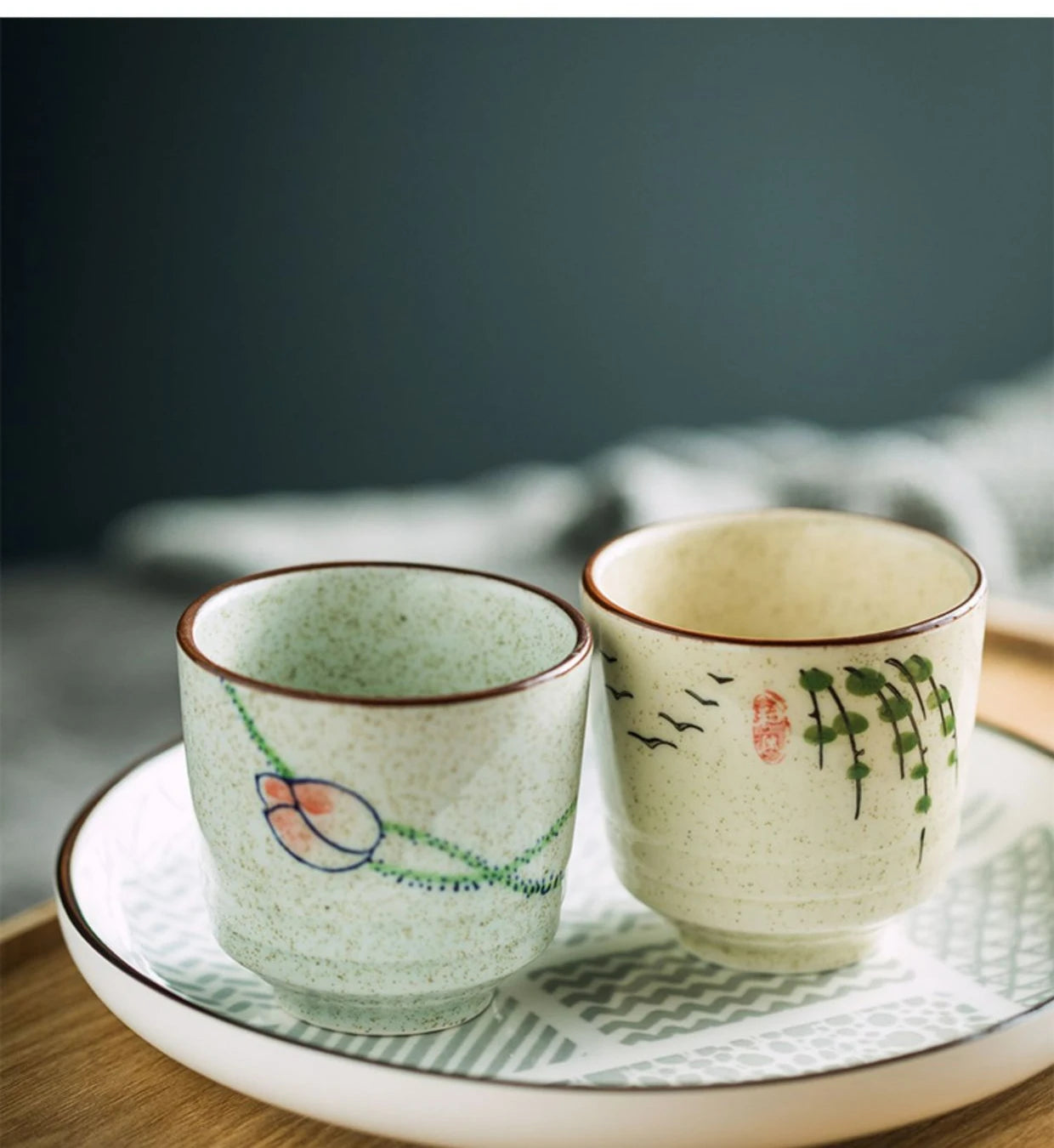 180ml Retro Japanese Ceramic Tea Cups | Hand-Painted Drinkware