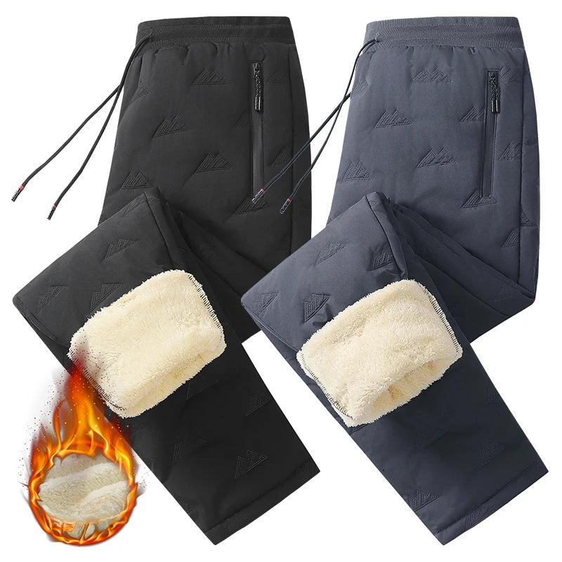Men’s Lamb Wool Cotton Thermal Jogging Sweatpants Padded Outdoor Casual Pants Autumn Winter Straight Fit Ankle Length