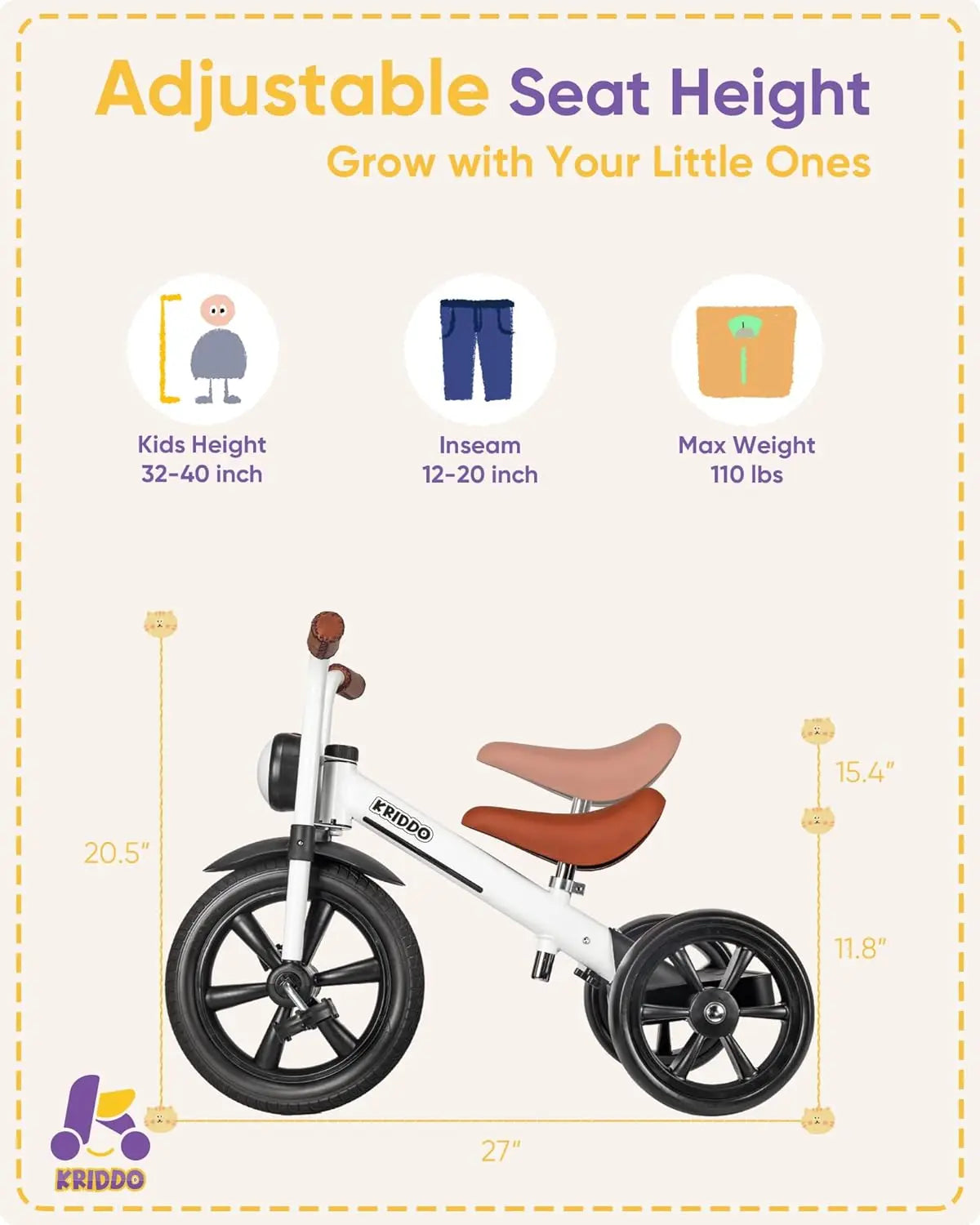 12 Inch Kids Tricycle with Light | Adjustable, Safe & Fun Ride