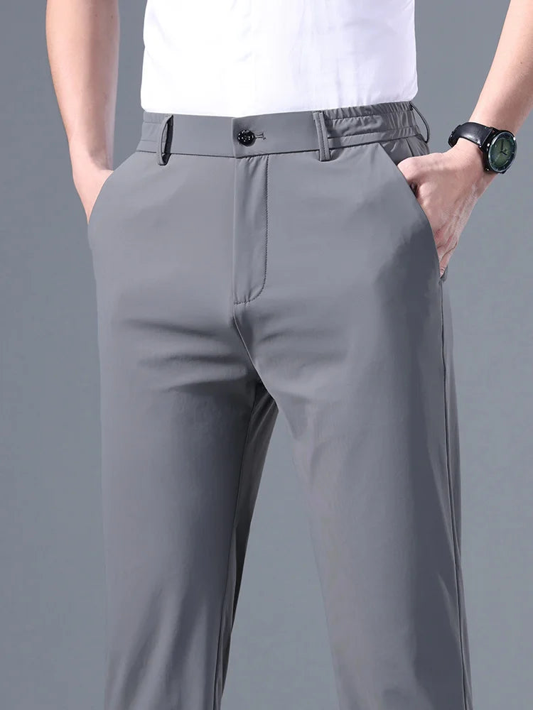 Men's Summer Stretch Smooth Trousers | Casual Business Pants