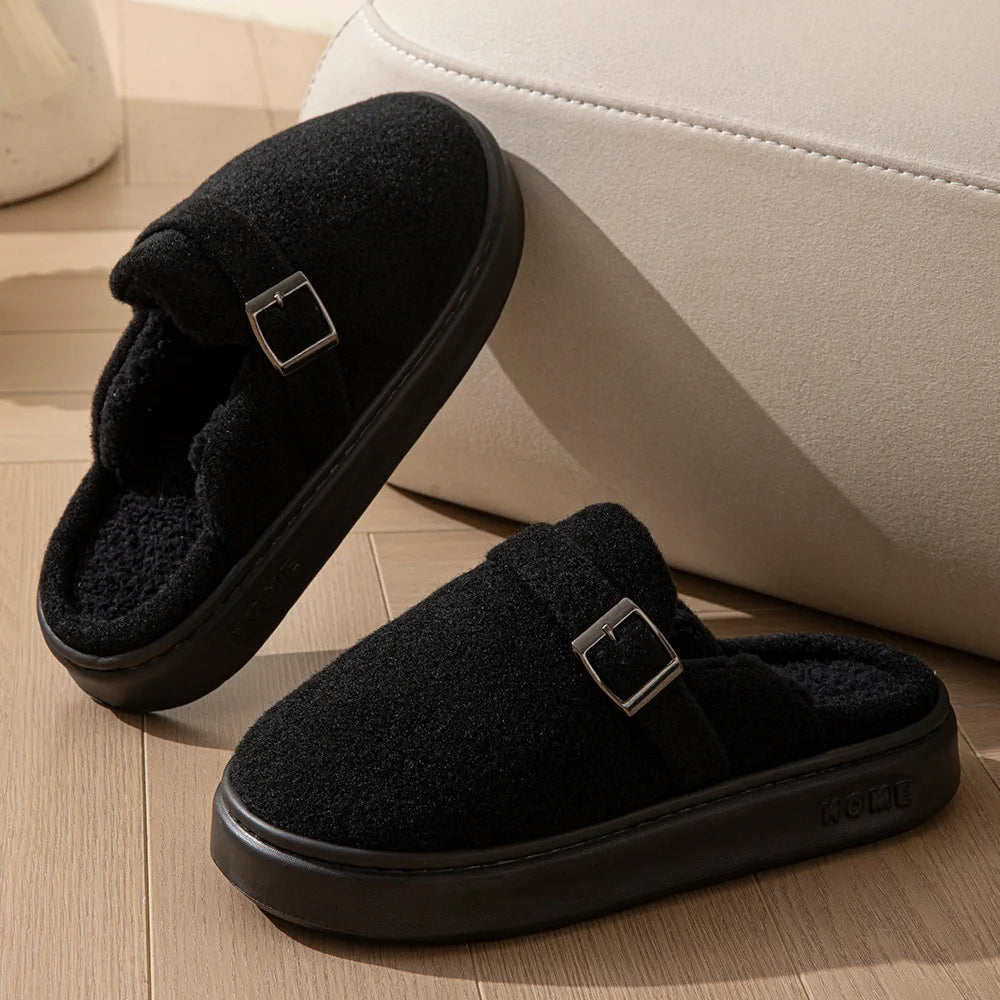Couples Plush Fleece Slippers | Warm Non-Slip House Shoes