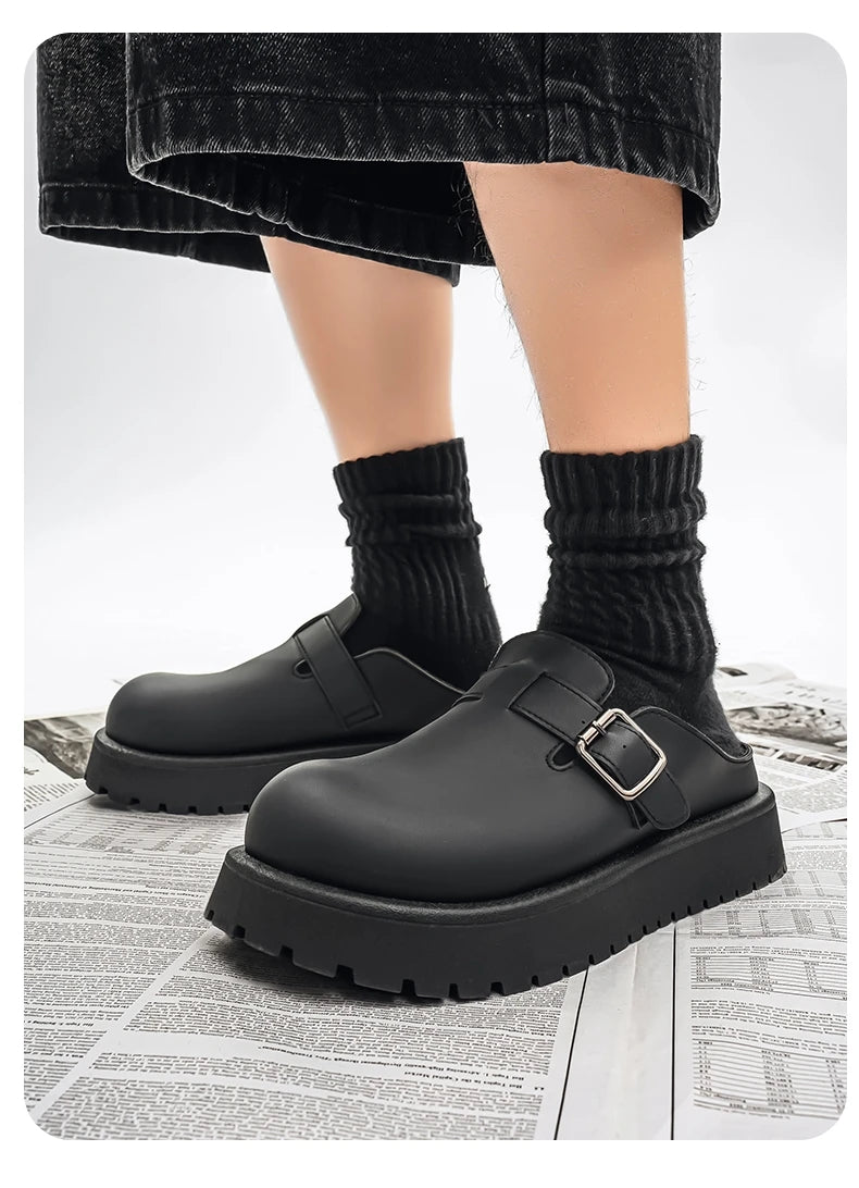 Men's Casual Leather Half Slippers | Non-Slip Summer Clogs
