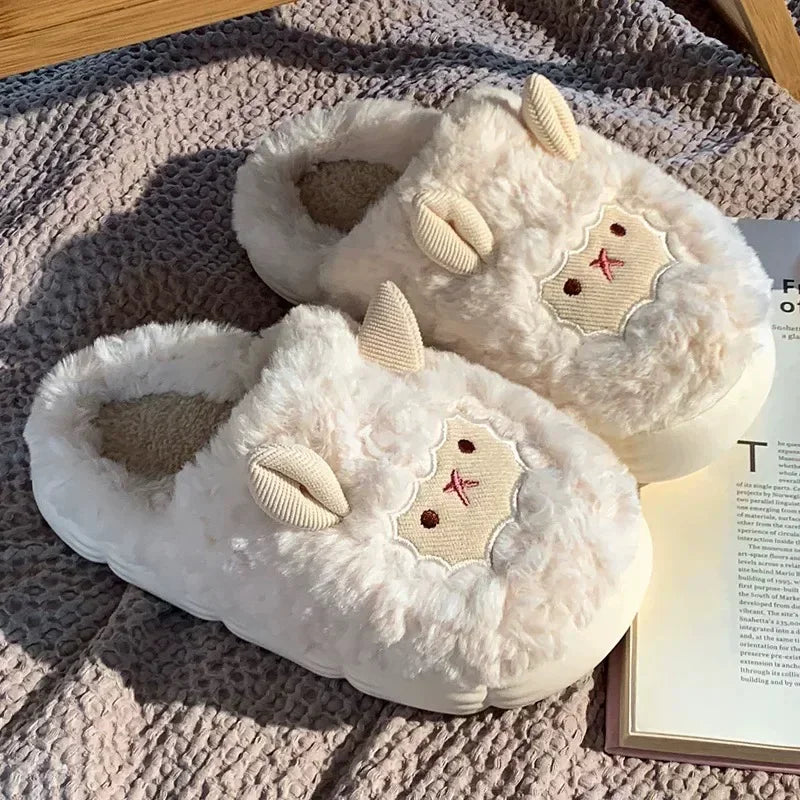 Cute Sheep Plush Slippers | Warm Faux Fur Indoor/Outdoor Shoes