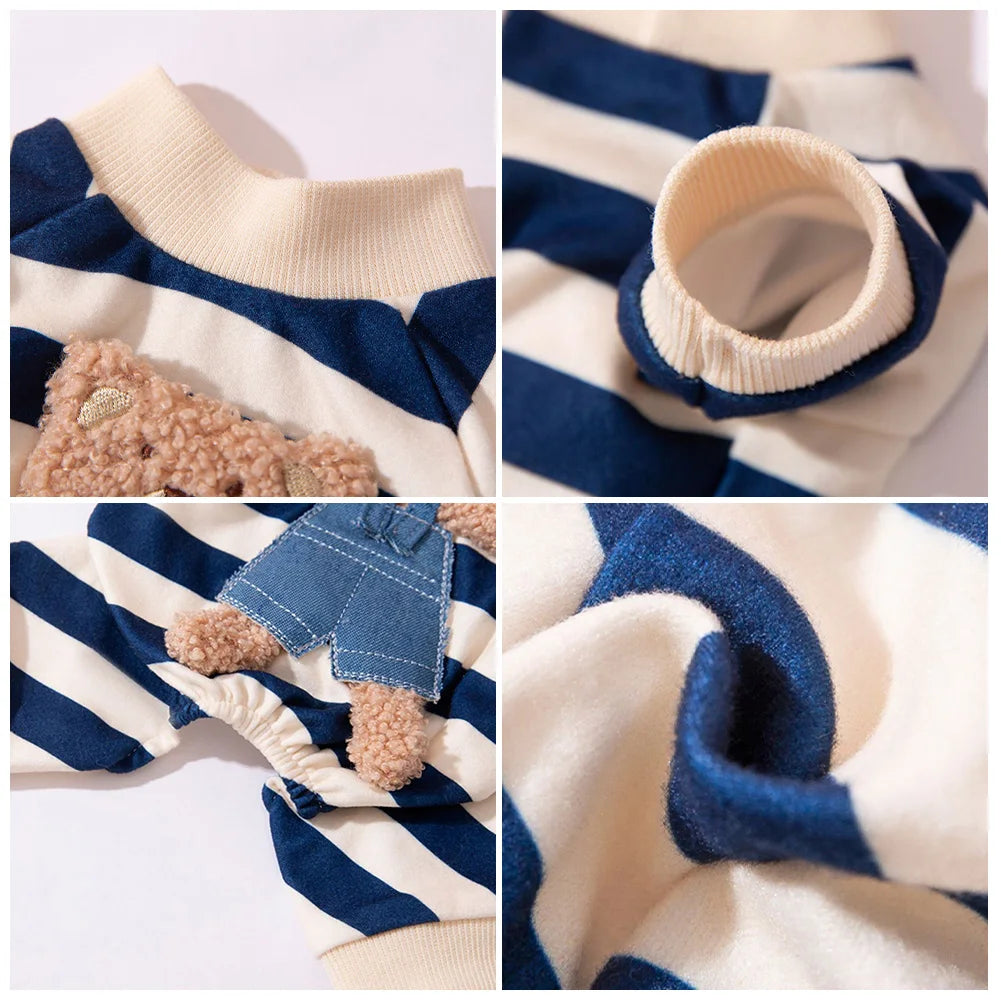 Cute Striped Dog Jumpsuit | Cozy Spring Autumn Pet Pajamas